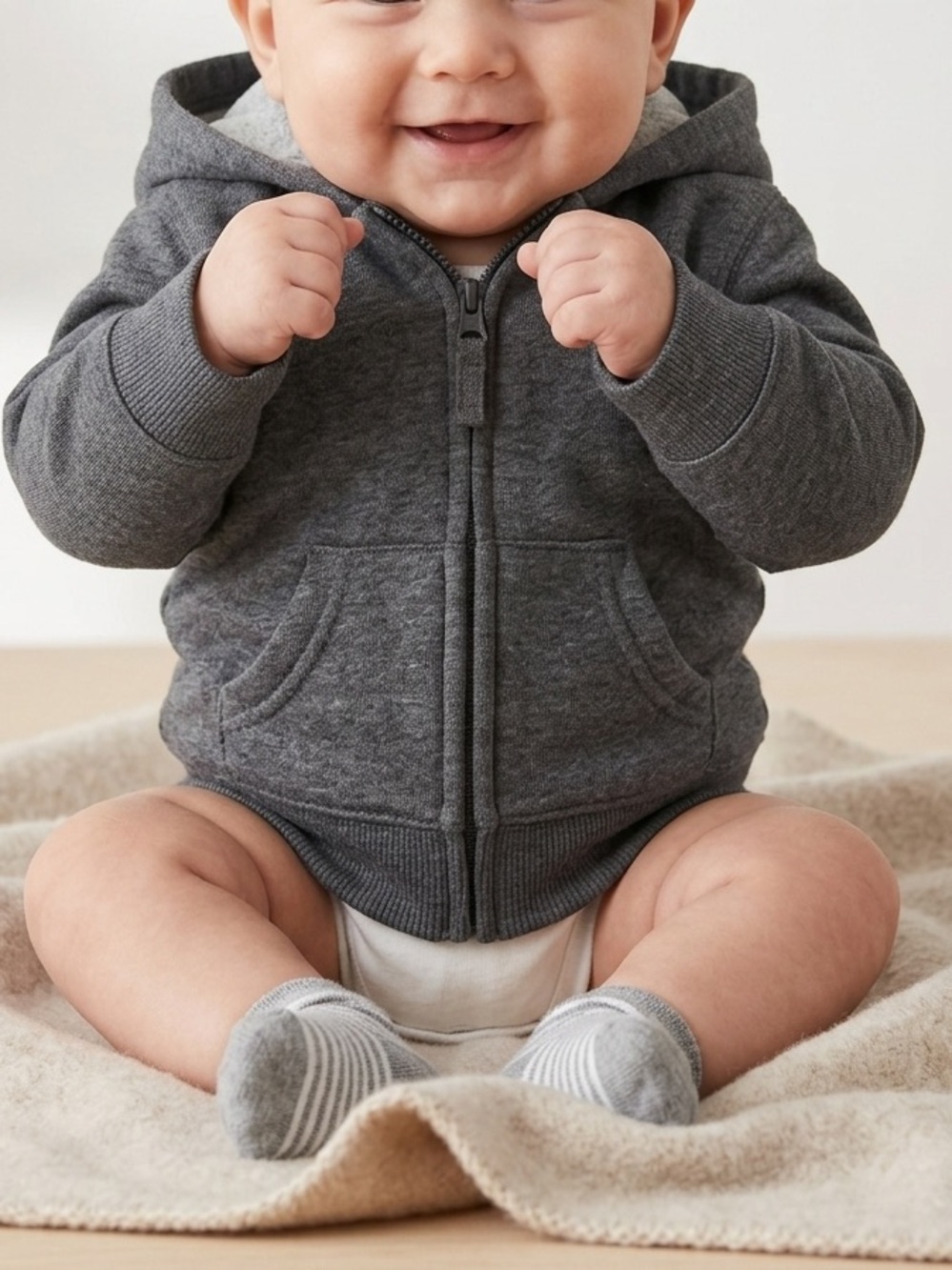 NWOT Baby Jumping Beans Gray Zip-Up Hoodie – Size 3 Months